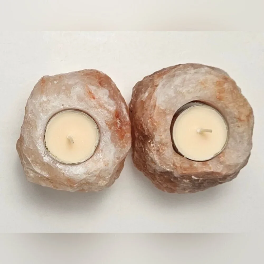 Himalayan Salt Rough Natural Crystal Rock Candle Holder Set